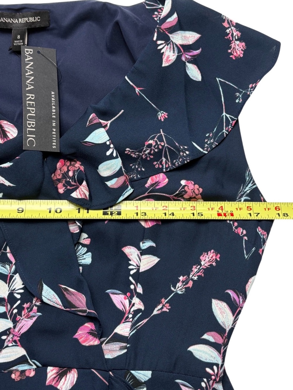 NWT Banana Republic Preppy Navy Floral Faux Wrap Ruffle Maxi Dress Size 8 - Picture 6 of 10